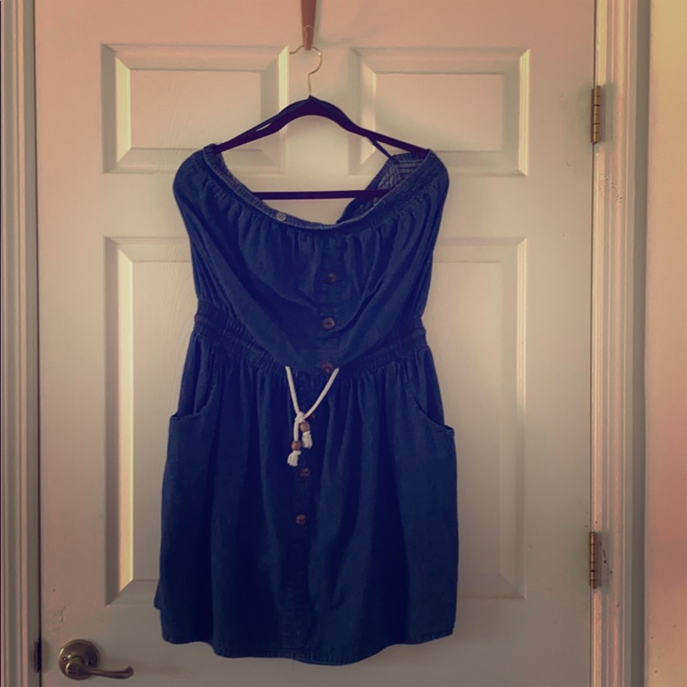 Denim jean strapless dress